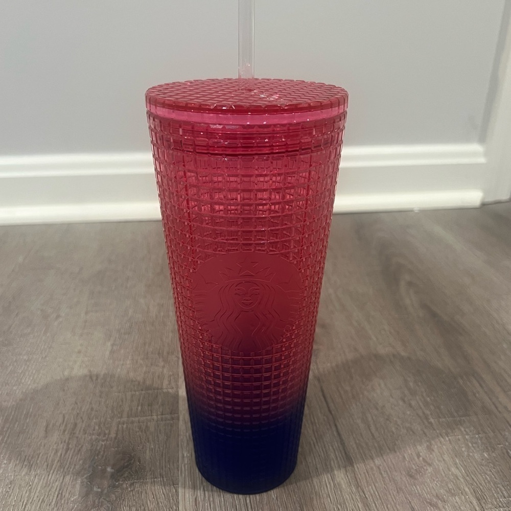 Starbucks Summer 2022 Watermelon Pink Blue Grid Tumbler Cold Cup 24oz Cup